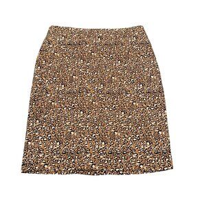 J.Crew Leopard Print Pencil Skirt Womens Size 2‎ Cotton Blend Beige & Black